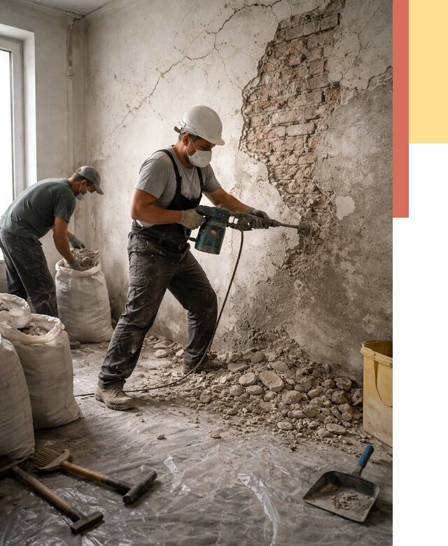 Демонтаж штукатурки со стен в Черемхово от 7507 руб/м² — быстро и недорого | ОТДЕЛОЧНИК-Чрм