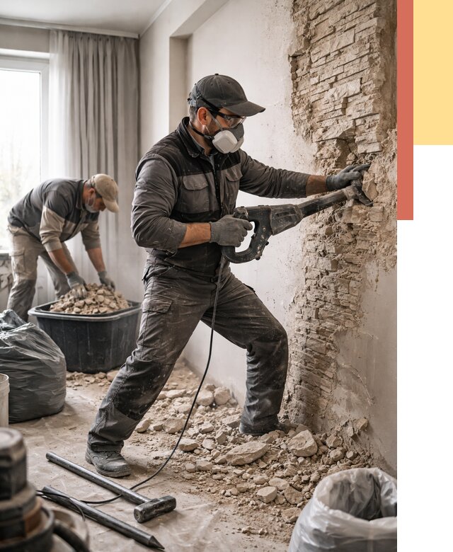 Демонтаж декоративного камня в Черемхово от 1512 руб/м² — быстро и недорого | ОТДЕЛОЧНИК-Чрм