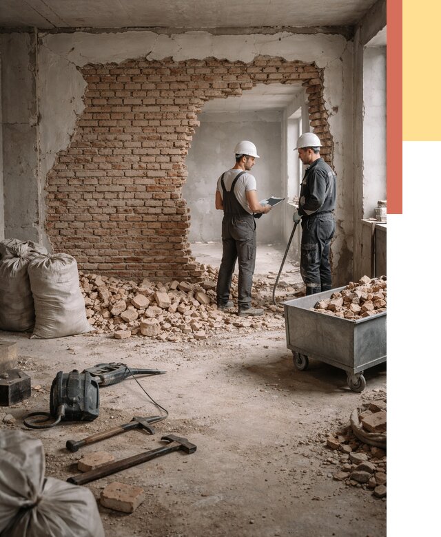 Демонтаж кирпичных стен в Черемхово от 4379 руб. — быстро, недорого, под ключ | ОТДЕЛОЧНИК-Чрм