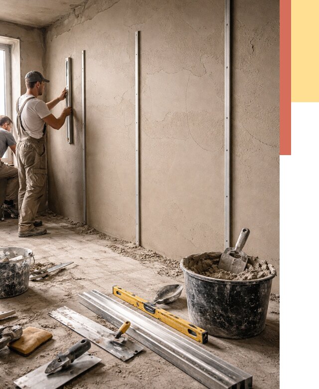 Штукатурка стен по маякам в Черемхово от 5734 руб./м² — выравнивание под ключ | ОТДЕЛОЧНИК-Чрм