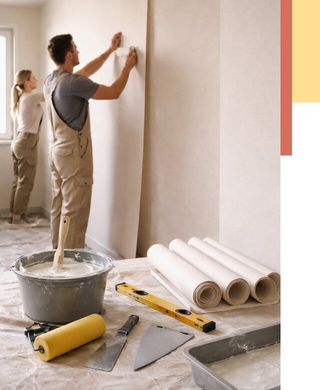 Поклейка бумажных обоев в Черемхово от 5734 руб./м2 — быстро и недорого | ОТДЕЛОЧНИК-Чрм