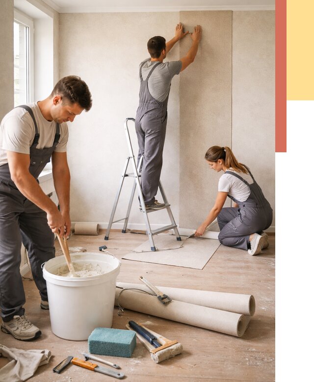 Оклейка стен обоями в Черемхово от 3649 руб/м2 — быстро и недорого | ОТДЕЛОЧНИК-Чрм