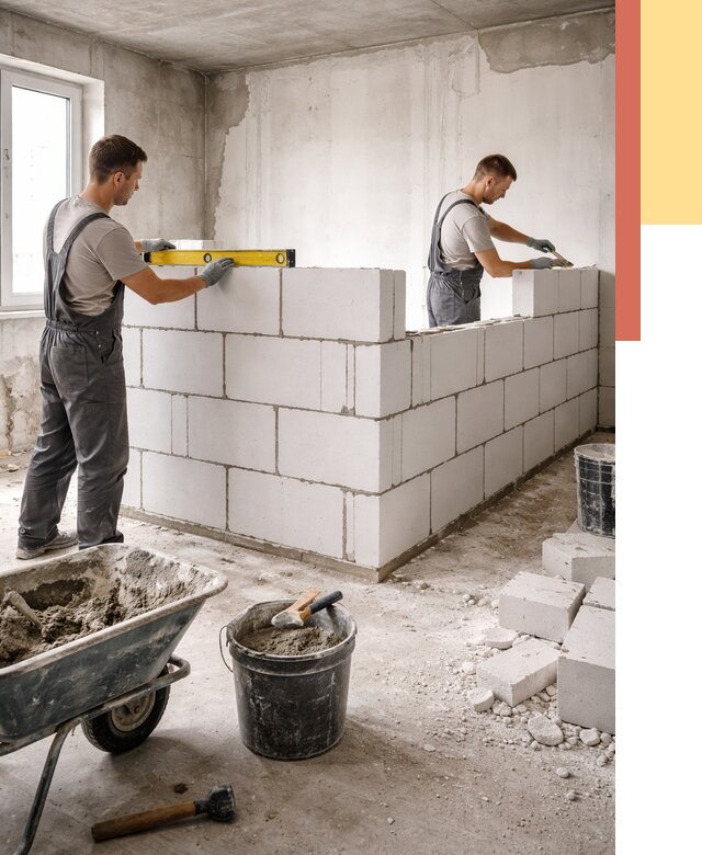 Кладка перегородок из ПГП в Черемхово от 2607 руб./м2 — монтаж и возведение под ключ | ОТДЕЛОЧНИК-Чрм