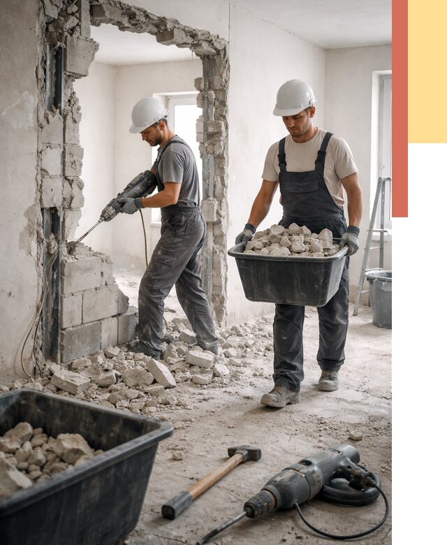 Демонтаж блоковых перегородок в Черемхово от 3910 руб. — быстро и недорого | ОТДЕЛОЧНИК-Чрм