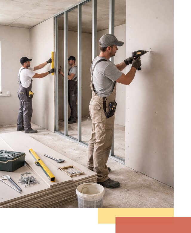 Однослойная перегородка из гипсокартона в Черемхово под ключ, монтаж и отделка