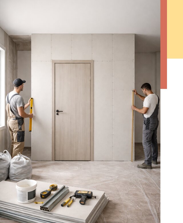 Перегородка из гипсокартона с дверью в Черемхово от 4692 руб. под ключ | ОТДЕЛОЧНИК-Чрм