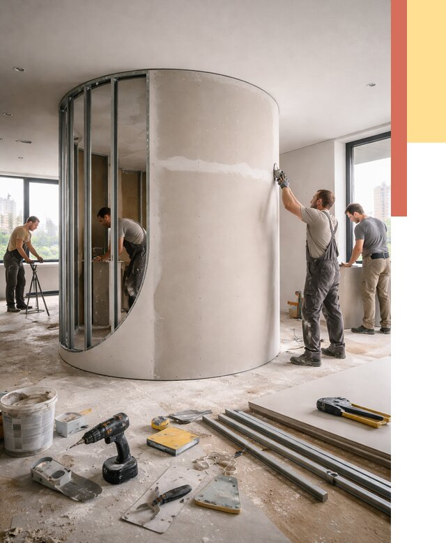 Радиусная перегородка из гипсокартона в Черемхово от 3024 руб. под ключ | ОТДЕЛОЧНИК-Чрм