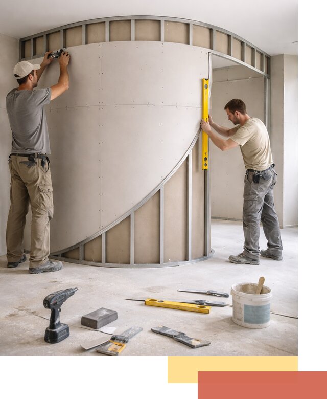 Радиусная перегородка из гипсокартона в Черемхово под ключ