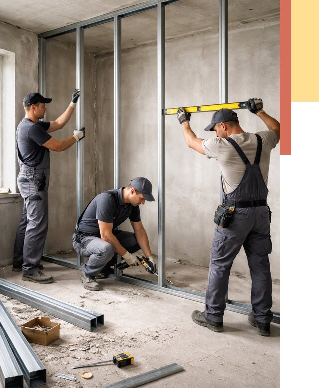 Монтаж каркаса перегородки из профиля в Черемхово от 782 руб. | ОТДЕЛОЧНИК-Чрм