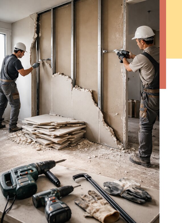 Демонтаж перегородки из гипсокартона в Черемхово от 1251 руб. быстро и недорого | ОТДЕЛОЧНИК-Чрм