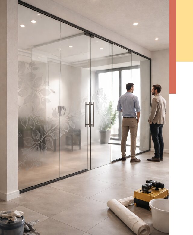 Стеклянные перегородки с рисунком в Черемхово от 13033 руб. монтаж и нанесение | ОТДЕЛОЧНИК-Чрм