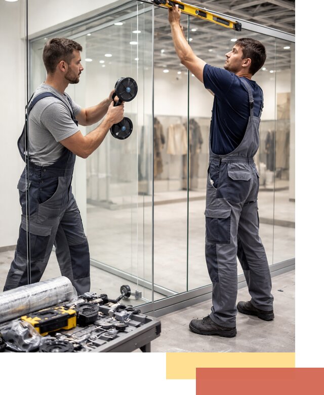 Стеклянные перегородки для магазинов в Черемхово — монтаж и установка