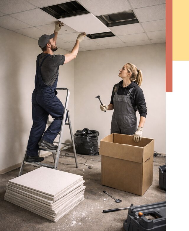 Демонтаж потолочной плитки в Черемхово от 4692 руб. быстро и недорого | ОТДЕЛОЧНИК-Чрм