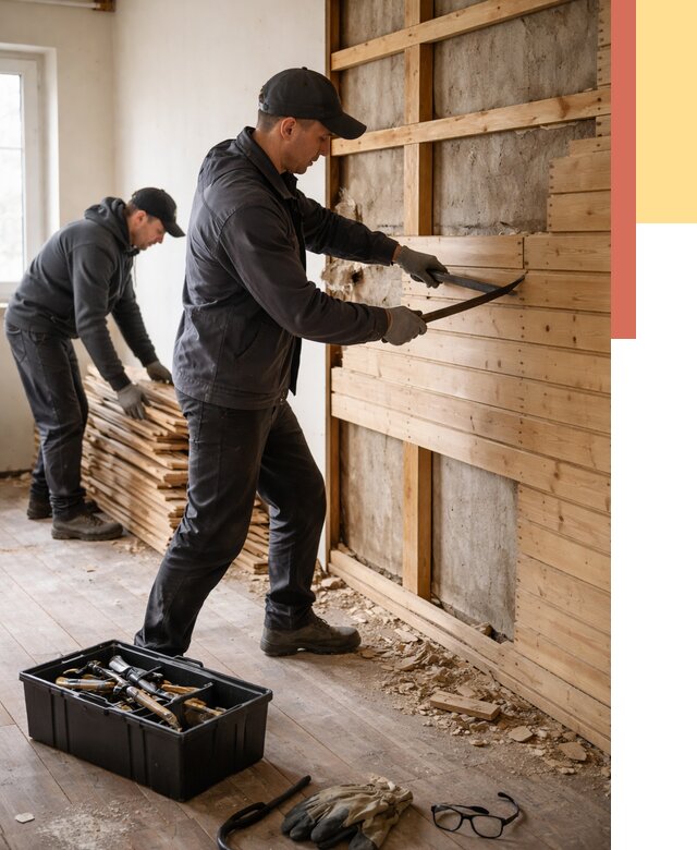 Демонтаж вагонки в Черемхово от 3962 руб/м2 — быстро и недорого | ОТДЕЛОЧНИК-Чрм