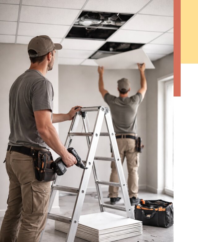 Обслуживание подвесного потолка в Черемхово от 3649 руб. — быстро и недорого | ОТДЕЛОЧНИК-Чрм