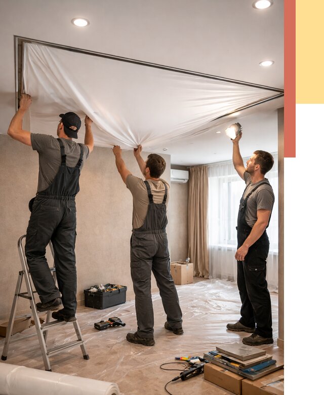 Монтаж ПВХ натяжного потолка в Черемхово от 3649 руб. под ключ | ОТДЕЛОЧНИК-Чрм