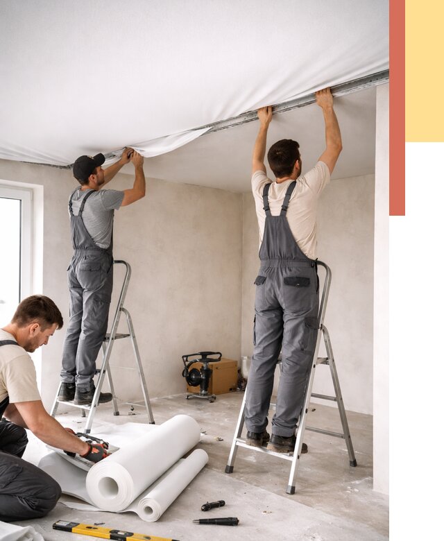 Монтаж тканевого натяжного потолка в Черемхово от 3649 руб. под ключ | ОТДЕЛОЧНИК-Чрм