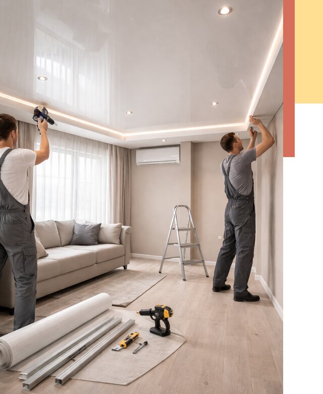 Монтаж глянцевого натяжного потолка в Черемхово от 782 руб. под ключ | ОТДЕЛОЧНИК-Чрм