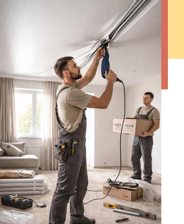 Монтаж сатинового натяжного потолка в Черемхово от 3649 руб. | Быстро, недорого — ОТДЕЛОЧНИК-Чрм