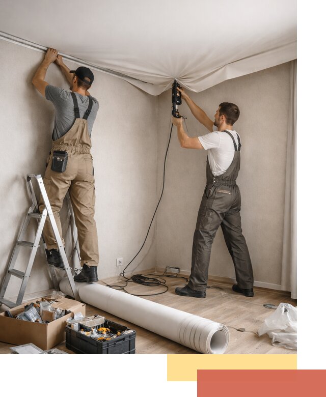 Монтаж цветного натяжного потолка в Черемхово за один день