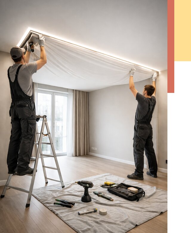 Монтаж парящего натяжного потолка в Черемхово от 4692 руб. быстро и недорого | ОТДЕЛОЧНИК-Чрм