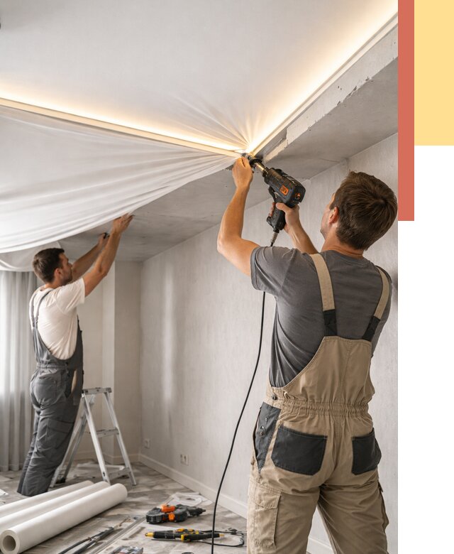 Монтаж натяжного потолка с подсветкой в Черемхово от 990 руб. | ОТДЕЛОЧНИК-Чрм