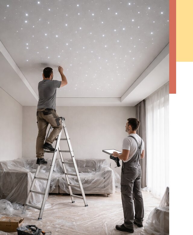 Монтаж натяжного потолка «звездное небо» в Черемхово от 6777 руб. | ОТДЕЛОЧНИК-Чрм