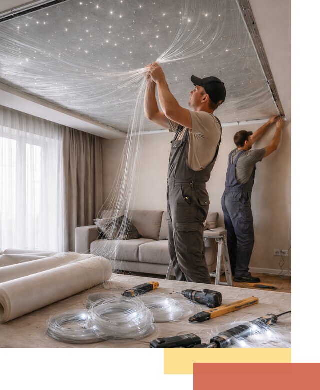 Монтаж натяжного потолка «Звездное небо» в Черемхово