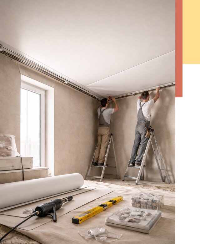 Монтаж натяжного потолка в спальне в Черемхово от 3962 руб. под ключ | ОТДЕЛОЧНИК-Чрм