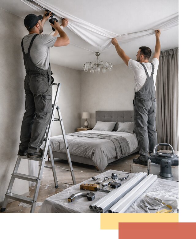 Монтаж натяжного потолка в спальне в Черемхово