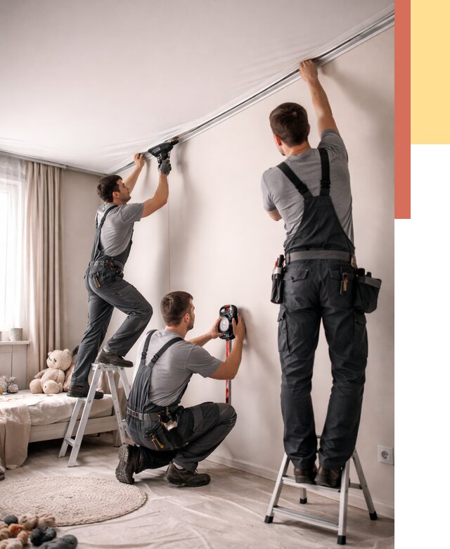 Монтаж натяжного потолка в детской в Черемхово от 3649 руб. — быстро и недорого | ОТДЕЛОЧНИК-Чрм