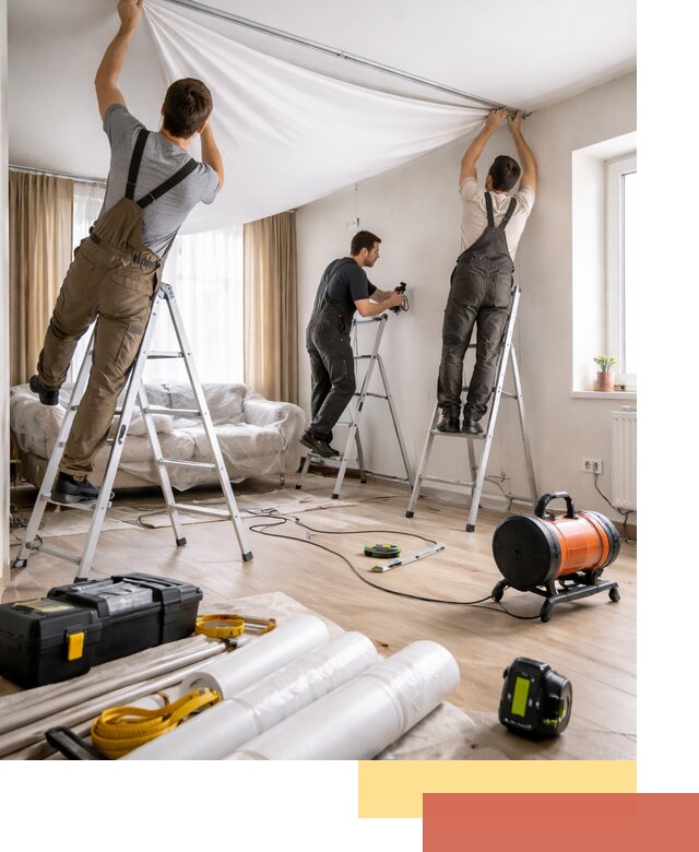 Монтаж натяжного потолка в гостиной в Черемхово