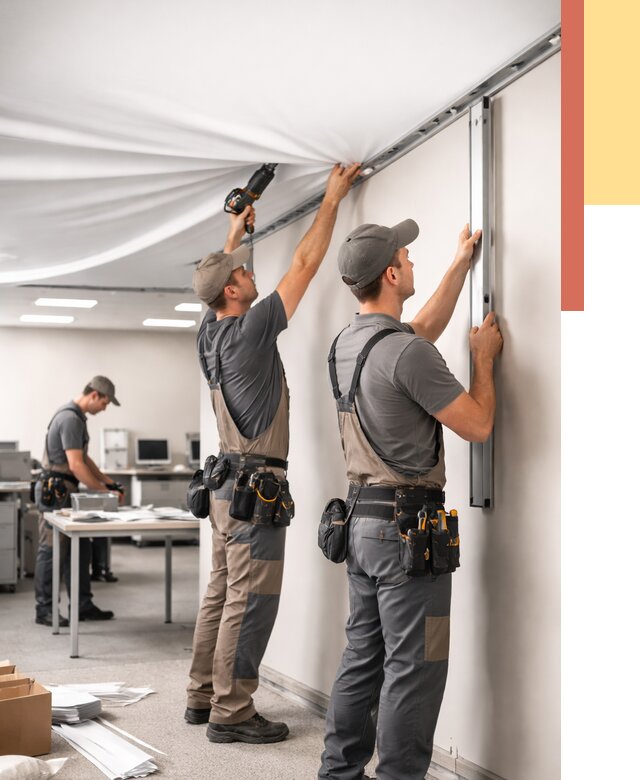 Монтаж натяжного потолка в офисе в Черемхово от 469 руб/м² — быстро и недорого | ОТДЕЛОЧНИК-Чрм