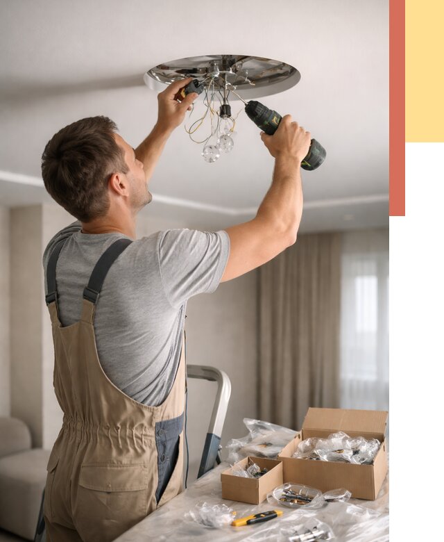 Установка люстры в натяжной потолок в Черемхово от 1251 руб. | Быстро и недорого — ОТДЕЛОЧНИК-Чрм