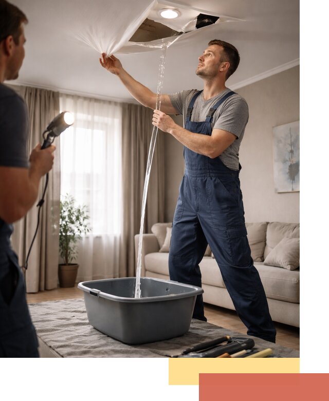 Слив воды с натяжного потолка в Черемхово быстро и аккуратно