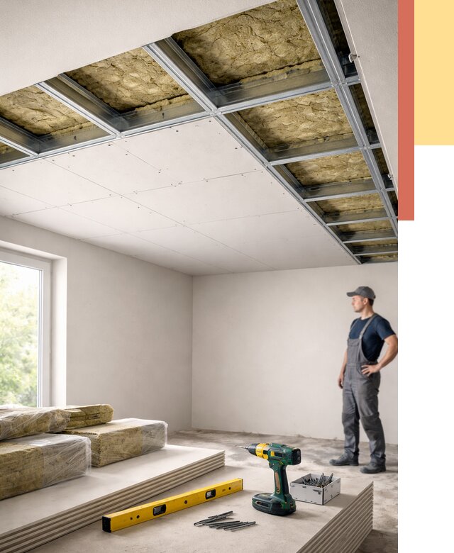 Звукоизоляция потолка ГКЛ в Черемхово от 990 руб. — монтаж под ключ | ОТДЕЛОЧНИК-Чрм