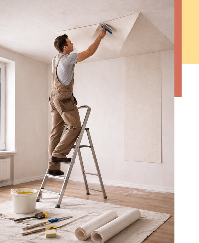 Поклейка обоев на потолок в Черемхово от 4692 руб. быстро и недорого | ОТДЕЛОЧНИК-Чрм