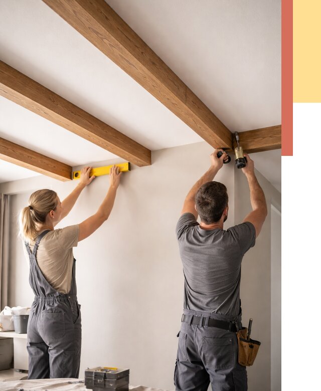 Монтаж декоративных балок на потолок в Черемхово от 4379 руб. — ОТДЕЛОЧНИК-Чрм